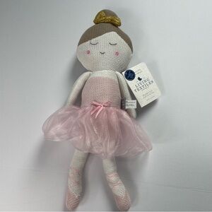 Living Textile Emma Ballerina plush knitted toy rattle baby doll with pink TuTu
